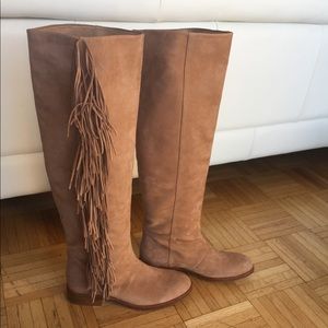 New Sam Edelman fringe knee high nude boots